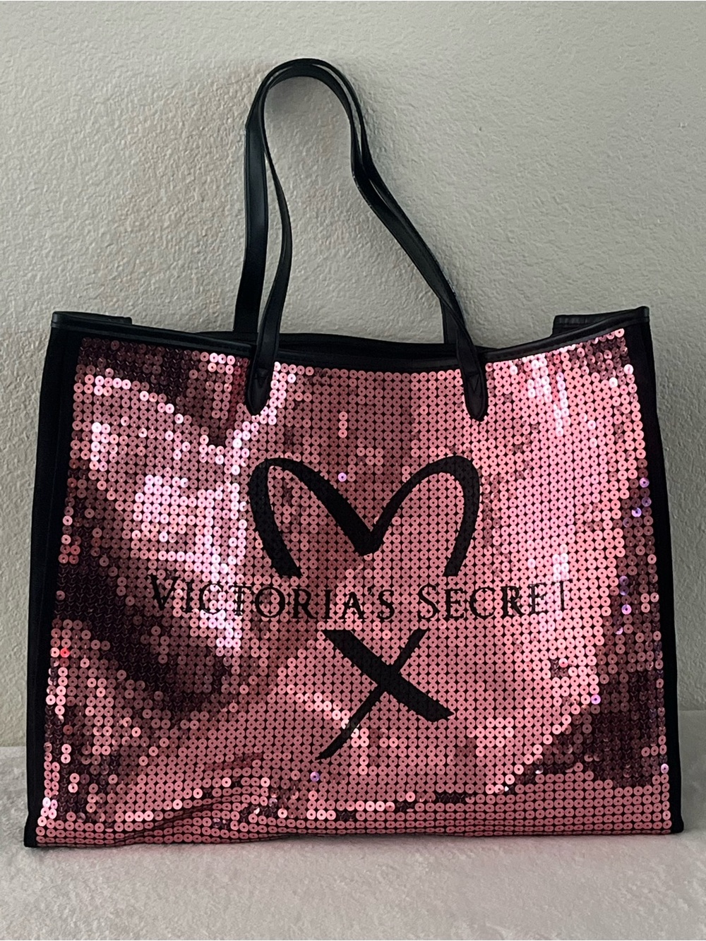 Victoria's Secret Pink Sequin Tote with Black Accents